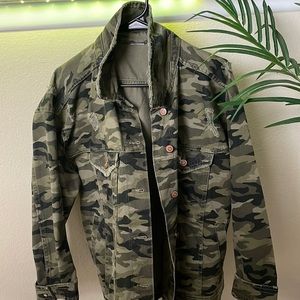 Distressed stylish camouflage button up jacket